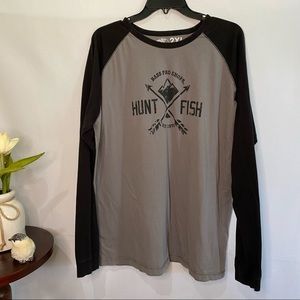 Bass Pro Shops Hunt Fish Graphic Long Sleeve Varsity Style Tee Shirt 100% Cotton